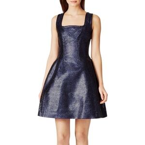 Carven Navy Blue Lurex Textured Fit & Flare Mini Dress - 6